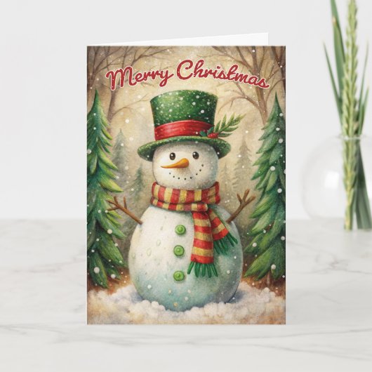 ヴィンテージ雪だるまメリークリスマス シーズンカード (正面)