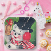 ヴィンテージ雪だるまレトロクリスマスパーティープレート ペーパープレート (パーティー)