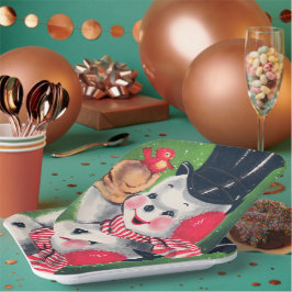 ヴィンテージ雪だるまレトロクリスマスパーティープレート ペーパープレート