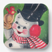 ヴィンテージ雪だるまレトロクリスマスパーティープレート ペーパープレート (正面)