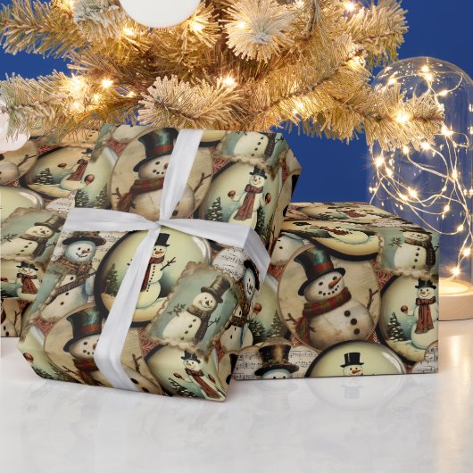 ヴィンテージ雪だるまワンダーランド ラッピングペーパー (クリスマス)