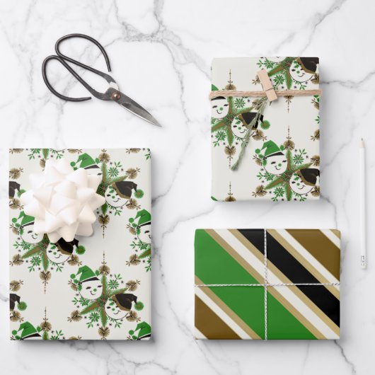 ヴィンテージ雪だるま包装紙シート ラッピングペーパーシート (正面)