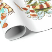 ヴィンテージ雪だるま及びクリスマスツリーラッピング紙 ラッピングペーパー (ロールコーナー)