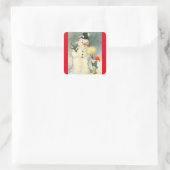 ヴィンテージ雪だるま及び小妖精や小人 スクエアシール (バッグ)