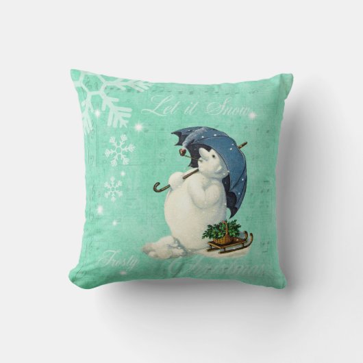 ヴィンテージ雪だるま クッション (正面)