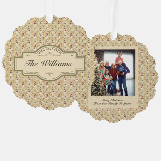 ヴィンテージ雪だるま&クリスマスツリーカスタム オーナメントカード (正面/裏面)