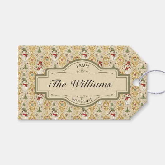 ヴィンテージ雪だるま&クリスマスツリーカスタム ギフトタグ (正面(横))