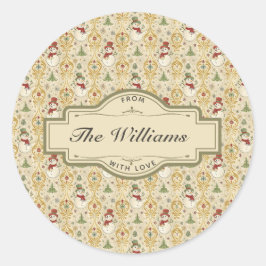 ヴィンテージ雪だるま＆クリスマスツリーカスタム ラウンドシール