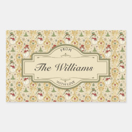 ヴィンテージ雪だるま＆クリスマスツリーカスタム 長方形シール