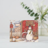 ヴィンテージ雪だるま ポストカード (スタンド正面)