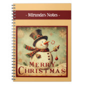 ヴィンテージ雪だるま – メリークリスマスパーソナライズされた ノートブック (正面)