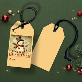 ヴィンテージ雪だるま – メリークリスマスプレゼントラベル ギフトタグ