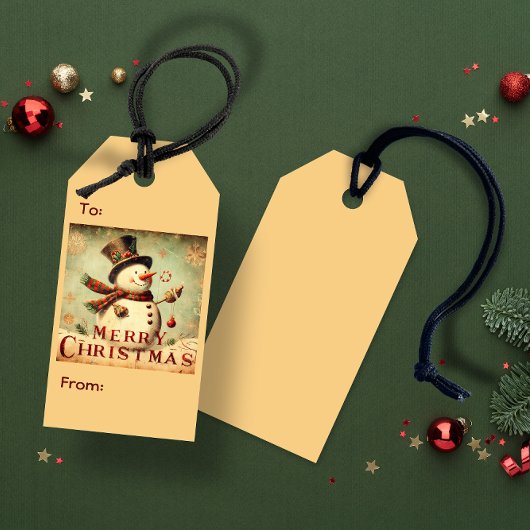ヴィンテージ雪だるま – メリークリスマスプレゼントラベル ギフトタグ