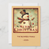 ヴィンテージ雪だるま – メリークリスマスホリデーカード シーズンカード (正面)