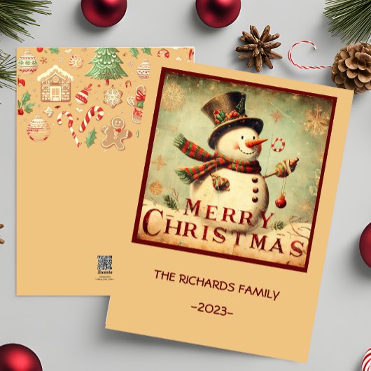 ヴィンテージ雪だるま – メリークリスマスホリデーカード シーズンカード