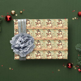 ヴィンテージ雪だるま – メリークリスマスラッピング紙 ラッピングペーパー
