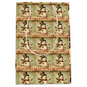 ヴィンテージ雪だるま – メリークリスマス中抱き枕 ミディアムペーパーバッグ (正面)