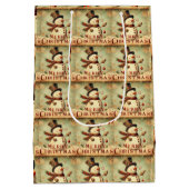 ヴィンテージ雪だるま – メリークリスマス中抱き枕 ミディアムペーパーバッグ (裏面)