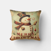 ヴィンテージ雪だるま – メリークリスマス装飾用クッション クッション (正面)