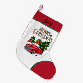 ヴィンテージ雪だるま&レッドカー スモールクリスマスストッキング (正面 (吊り時))