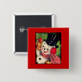 ヴィンテージ雪だるま 缶バッジ (正面&裏面)