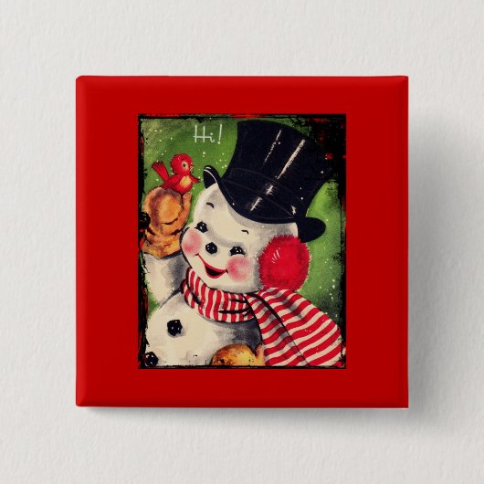 ヴィンテージ雪だるま 缶バッジ (正面)