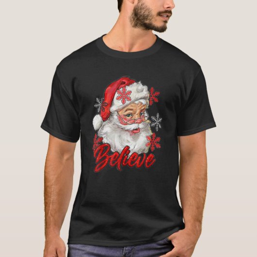 ヴィンテージ雪とサンタクロースのメリークリスマスベリー Tシャツ (正面)