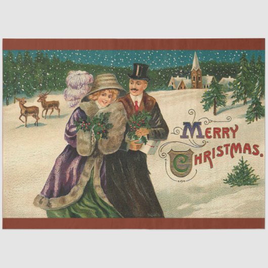 ヴィンテージ雪とトナカイのクリスマス 薄葉紙 (正面)