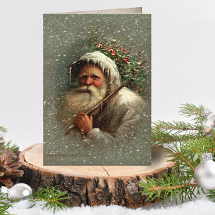 ヴィンテージ雪の中の父クリスマス シーズンカード
