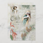 ヴィンテージ雪の冬のクリスマスミュージックコラージュ シーズンカード (正面/裏面)