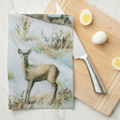 ヴィンテージ雪の冬の景色 キッチンタオル (四つ折り)