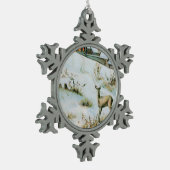 ヴィンテージ雪の冬の景色 スノーフレークピューターオーナメント (左)