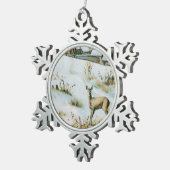 ヴィンテージ雪の冬の景色 スノーフレークピューターオーナメント (右)