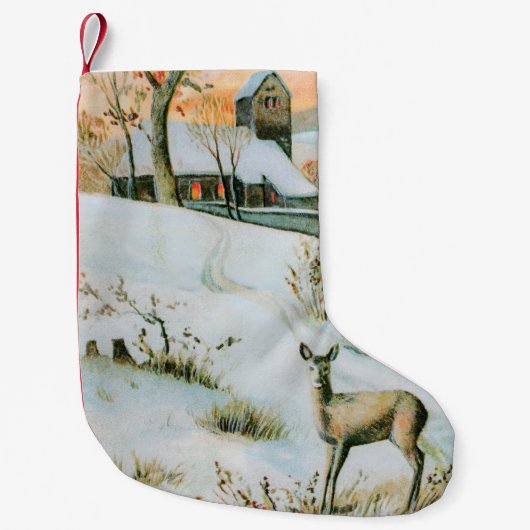 ヴィンテージ雪の冬の景色 スモールクリスマスストッキング (正面)