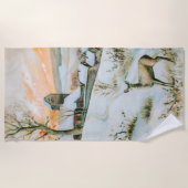 ヴィンテージ雪の冬の景色 ビーチタオル (正面)