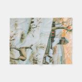 ヴィンテージ雪の冬の景色 フリースブランケット (正面(横))