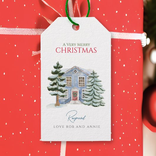 ヴィンテージ雪の北欧の冬のウッドランドクリスマス ギフトタグ