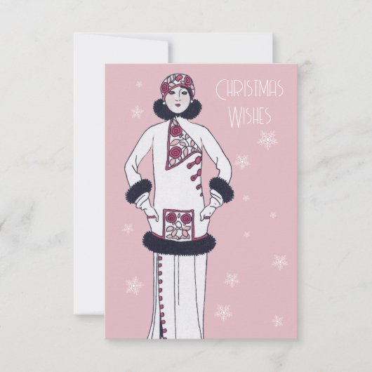 ヴィンテージ雪の女王のクリパーソナライズされたスマス サンキューカード (正面)