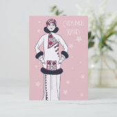 ヴィンテージ雪の女王のクリパーソナライズされたスマス サンキューカード (スタンド正面)