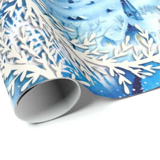 ヴィンテージ雪の教会とロウソク ラッピングペーパー (ロールコーナー)