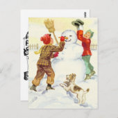 ヴィンテージ雪の日の子遊ども ポストカード (正面/裏面)