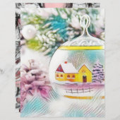 ヴィンテージ雪の木とオーナメントスケッチ (正面/裏面)