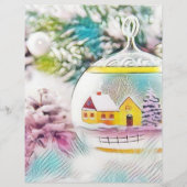 ヴィンテージ雪の木とオーナメントスケッチ (正面)