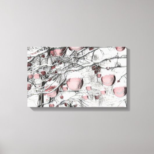 ヴィンテージ雪の木とオーナメントスケッチ キャンバスプリント (正面)