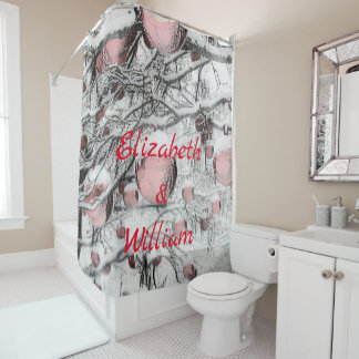 ヴィンテージ雪の木とオーナメントスケッチ シャワーカーテン