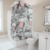 ヴィンテージ雪の木とオーナメントスケッチ シャワーカーテン (インサイチュ)