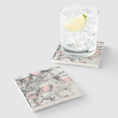 ヴィンテージ雪の木とオーナメントスケッチ ストーンコースター (横)