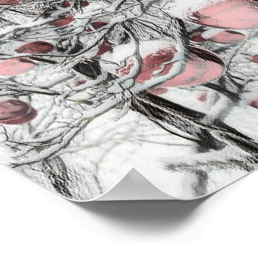 ヴィンテージ雪の木とオーナメントスケッチ ポスター (角)