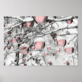 ヴィンテージ雪の木とオーナメントスケッチ ポスター (正面)