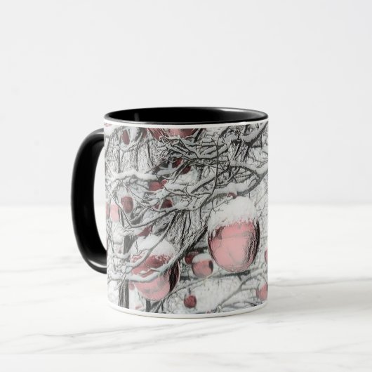 ヴィンテージ雪の木とオーナメントスケッチ マグカップ (正面左)